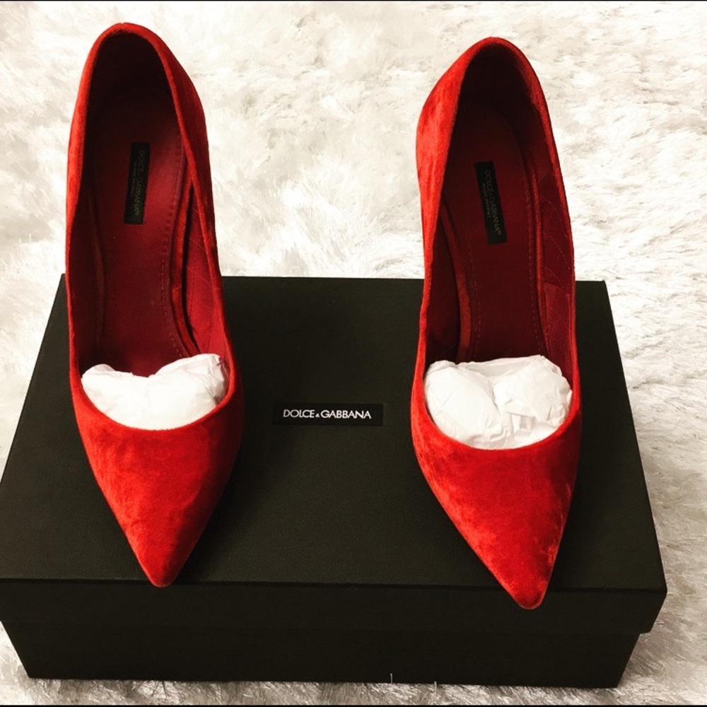 Dolce & Gabbana red velvet heels